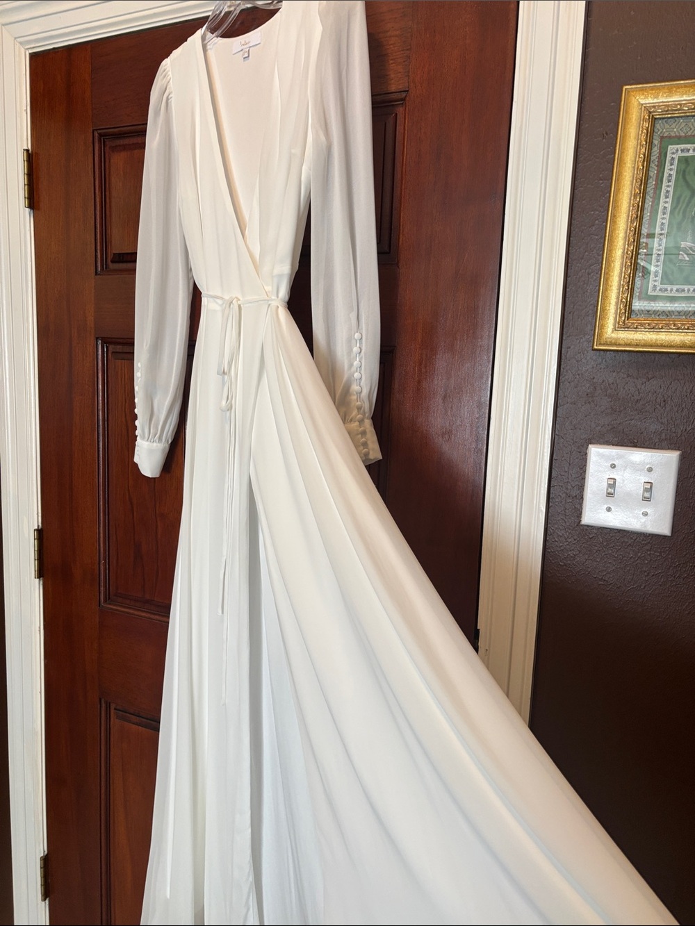 Lulu's White Long Sleeve Wrap Maxi Dress with Tie Waist - Picture 7 of 7